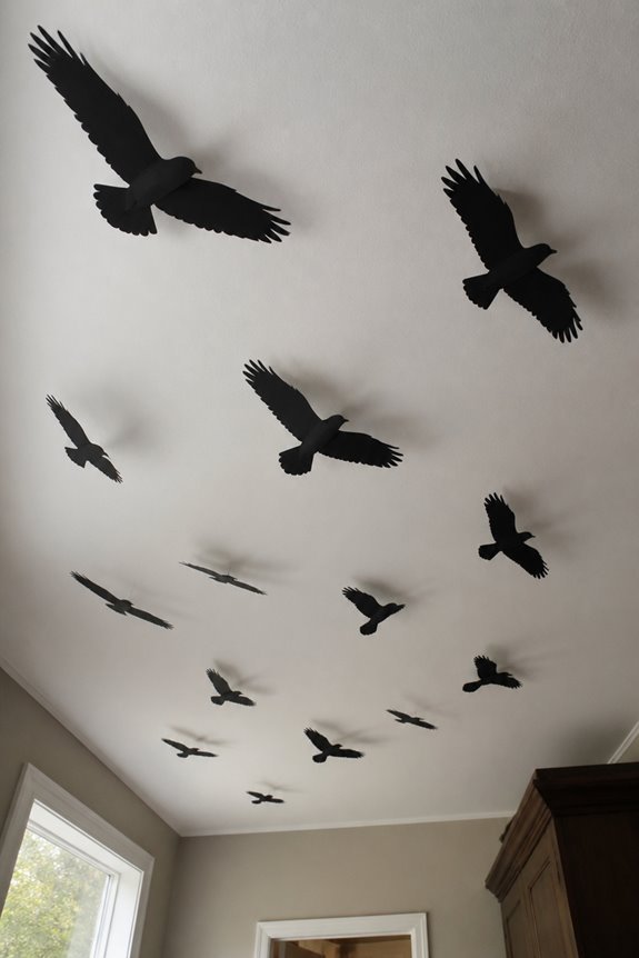 silhouette birds suspended formations