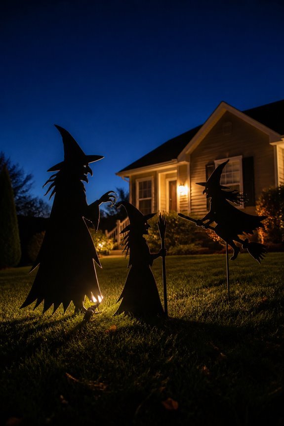 silhouetted witches behind moonlight