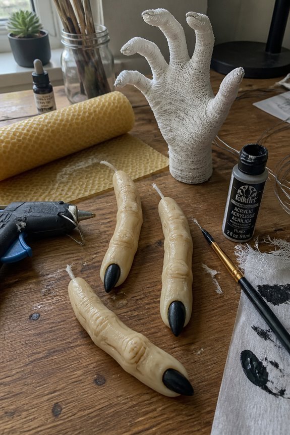 skeletal hand candle holders