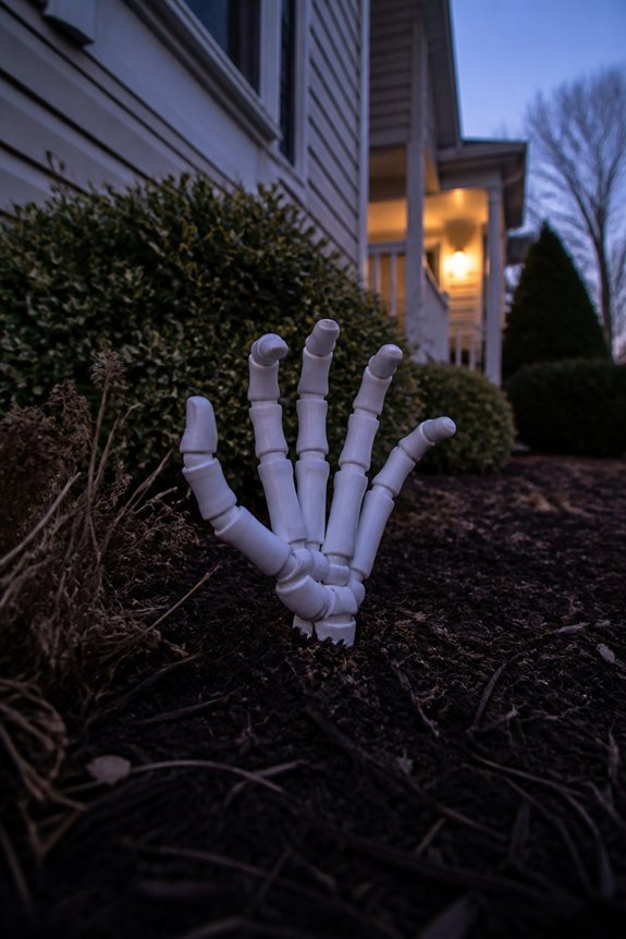 skeletal hand garden decoration