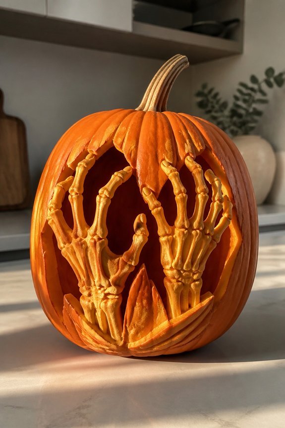 skeletal hands pumpkin carving