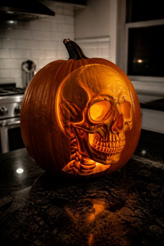 skeleton and skull carvings