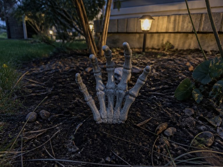 skeleton hand garden display
