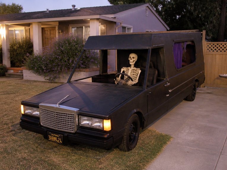 skeleton hearse halloween display