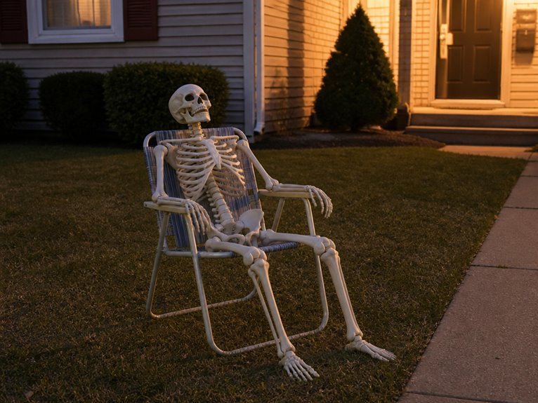 skeleton lawn chair decor