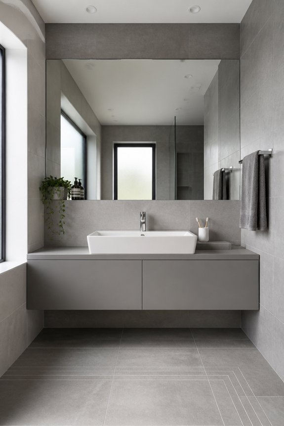 sleek organized grey bathrooms