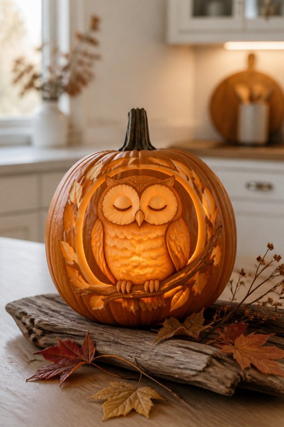 sleepy owl pumpkin carving