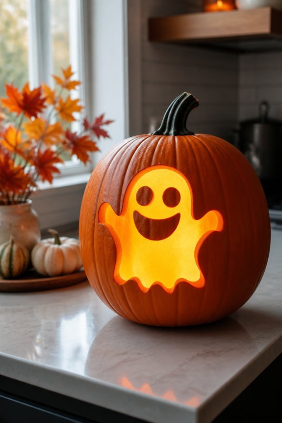 smiling ghost pumpkin design