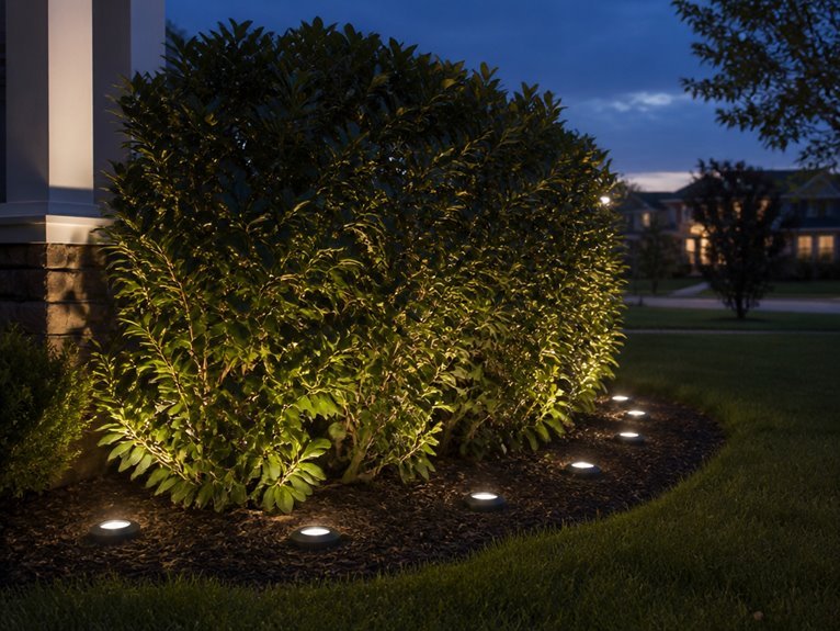 solar lights around shrubs