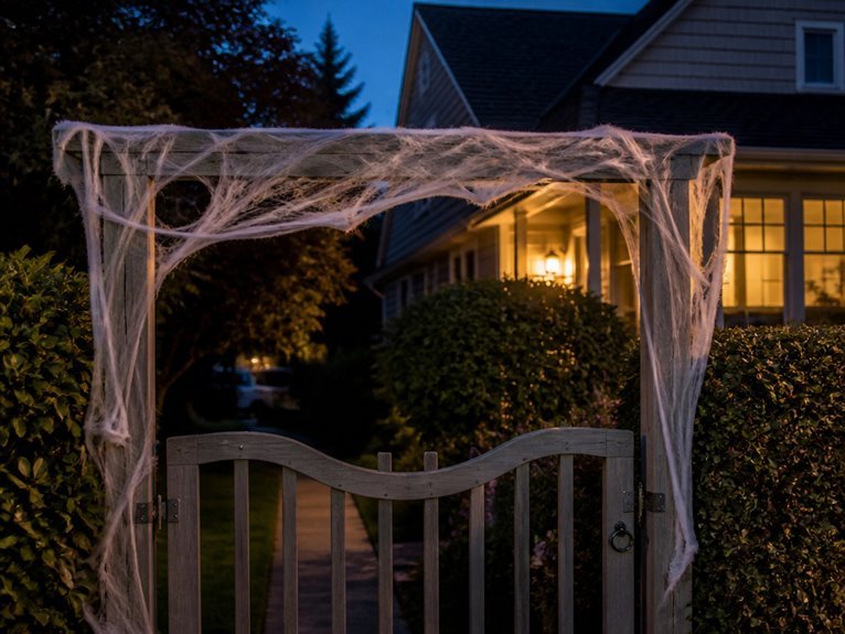 spooky cobweb gate decoration