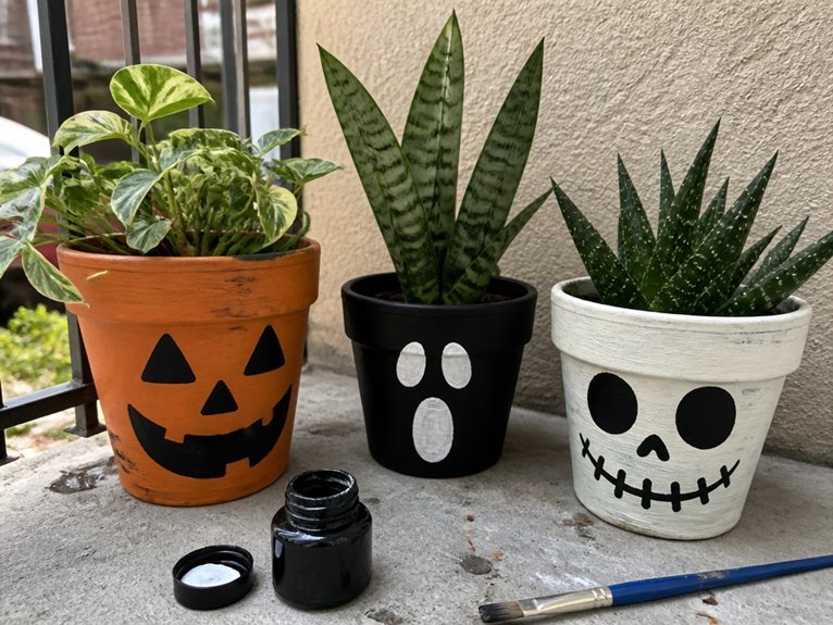 spooky painted potted plants