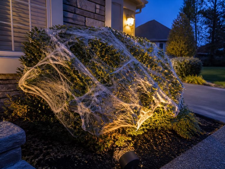 spooky shrub cobweb decoration
