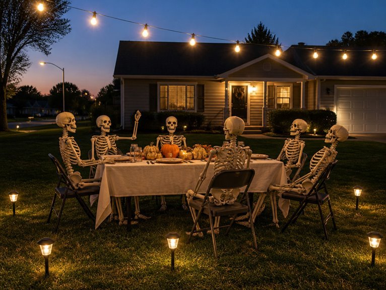 spooky skeleton dinner setup