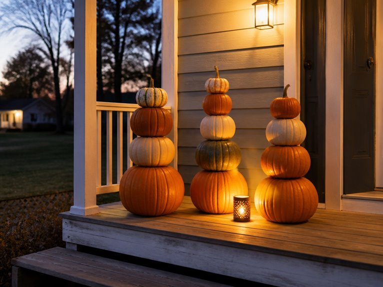 stacked pumpkins with lights