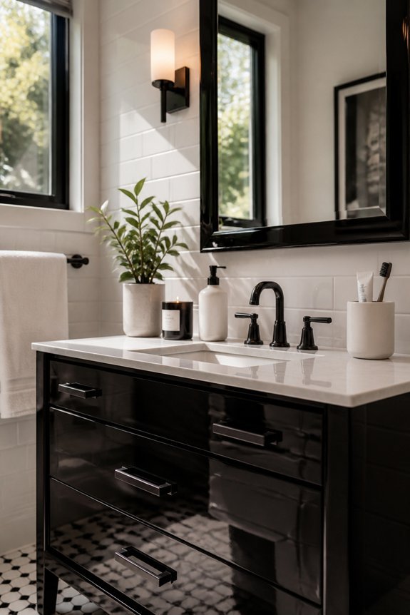 striking black white bathroom contrast