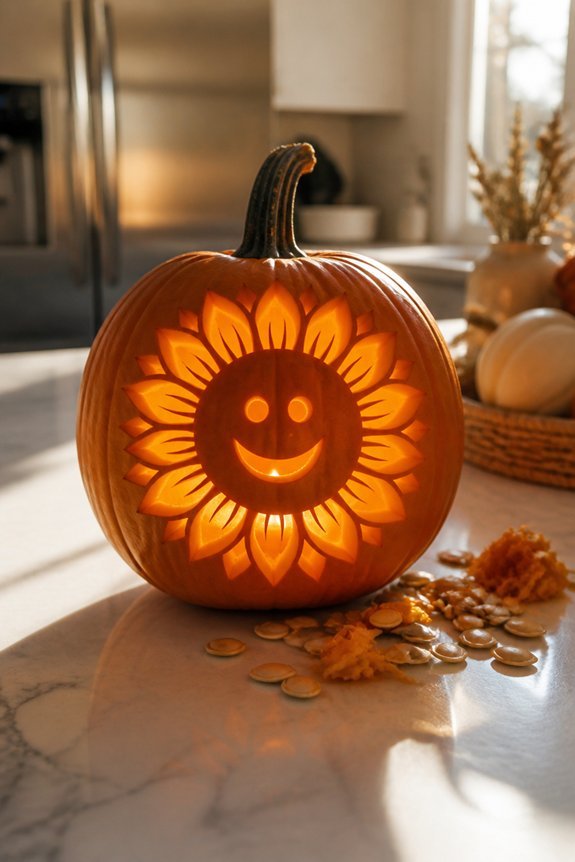 sunflower pumpkin carving design