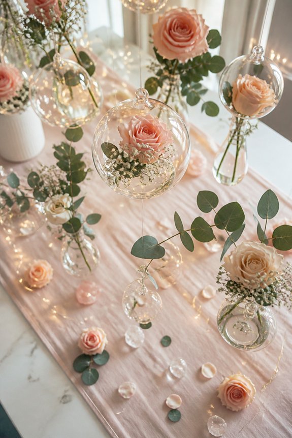 suspended floral fairy garden