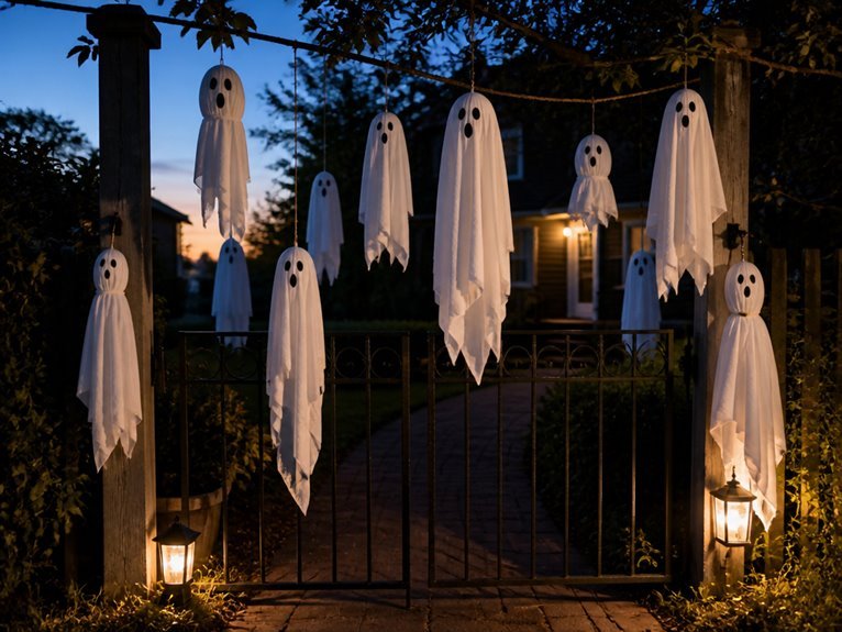 suspended ghost decorations hung