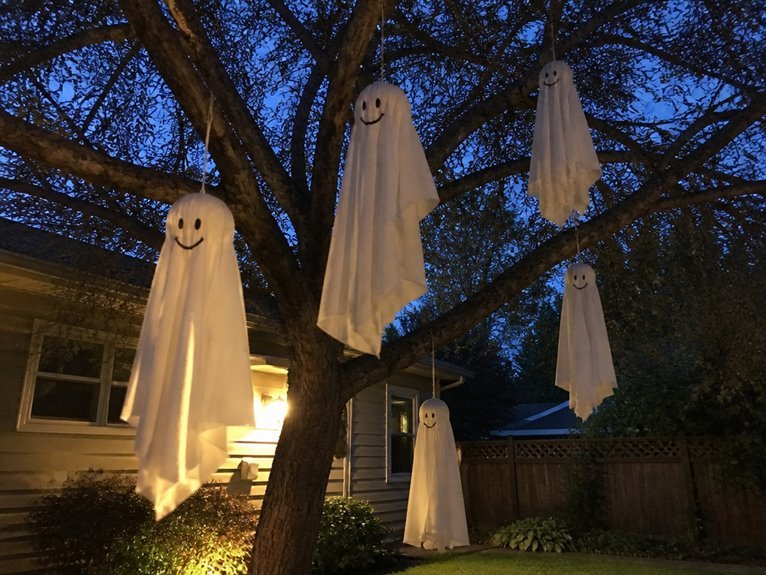 suspended ghostly decorations overhead
