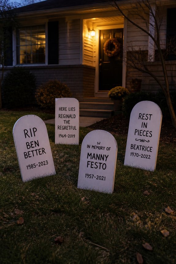 tombstone and skeletal decorations