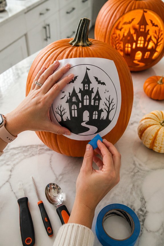 trace stencil on pumpkin