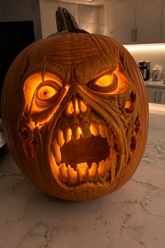 unsettling zombie pumpkin design