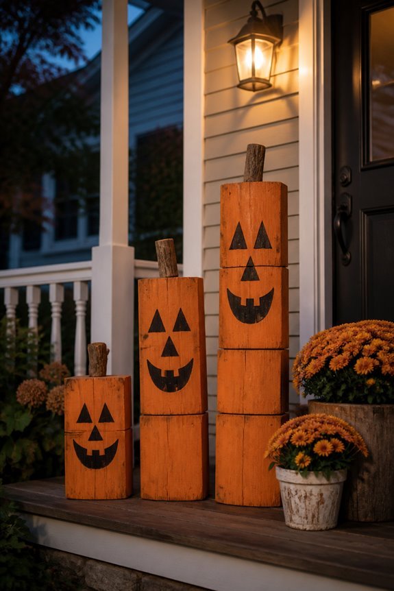 vertical stacked wood pumpkins
