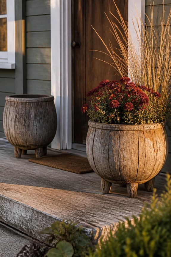 weathered wood cauldron planters