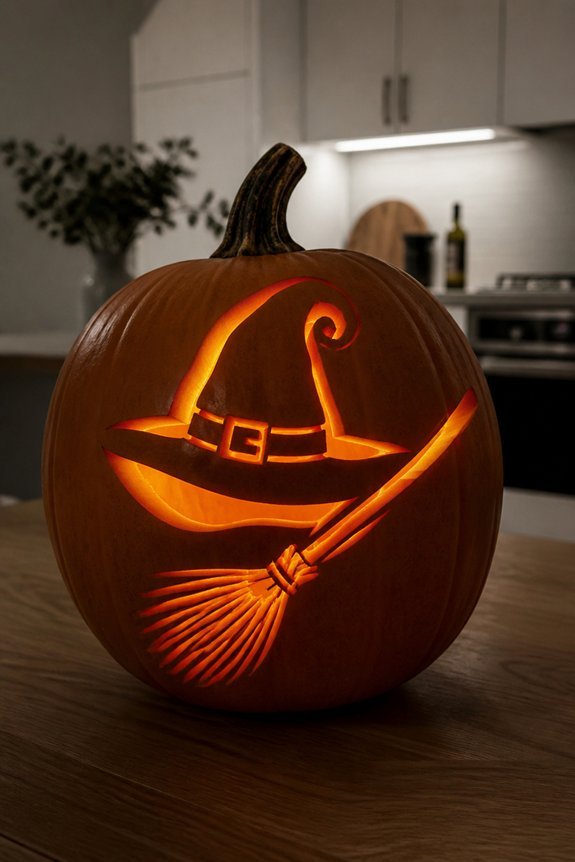witch hat broomstick carving