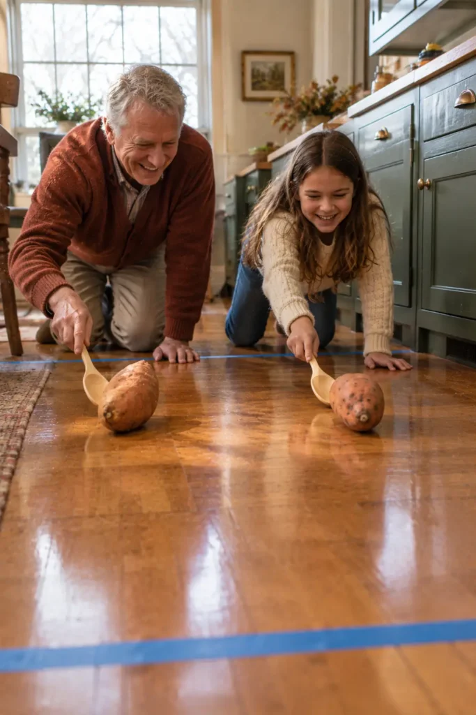 Sweet Potato Push Race With Wooden Spoons